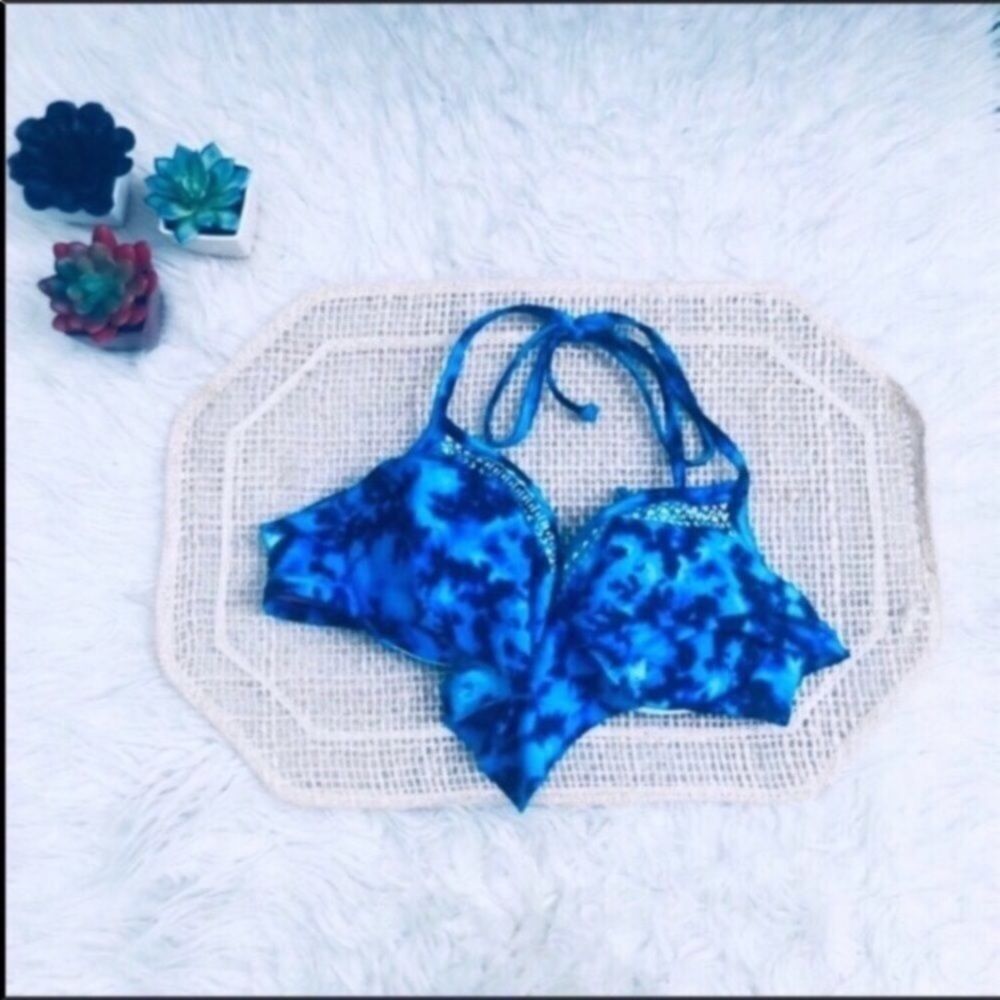 VS PINK Blue Tie Dye Push Up Bikini Top